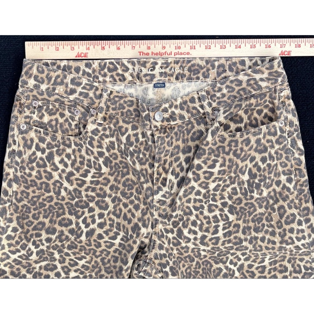 American Eagle Outfitters Jeans Womens 14 Short Brown Leopard Wide Leg Stretch - Picture 7 of 10